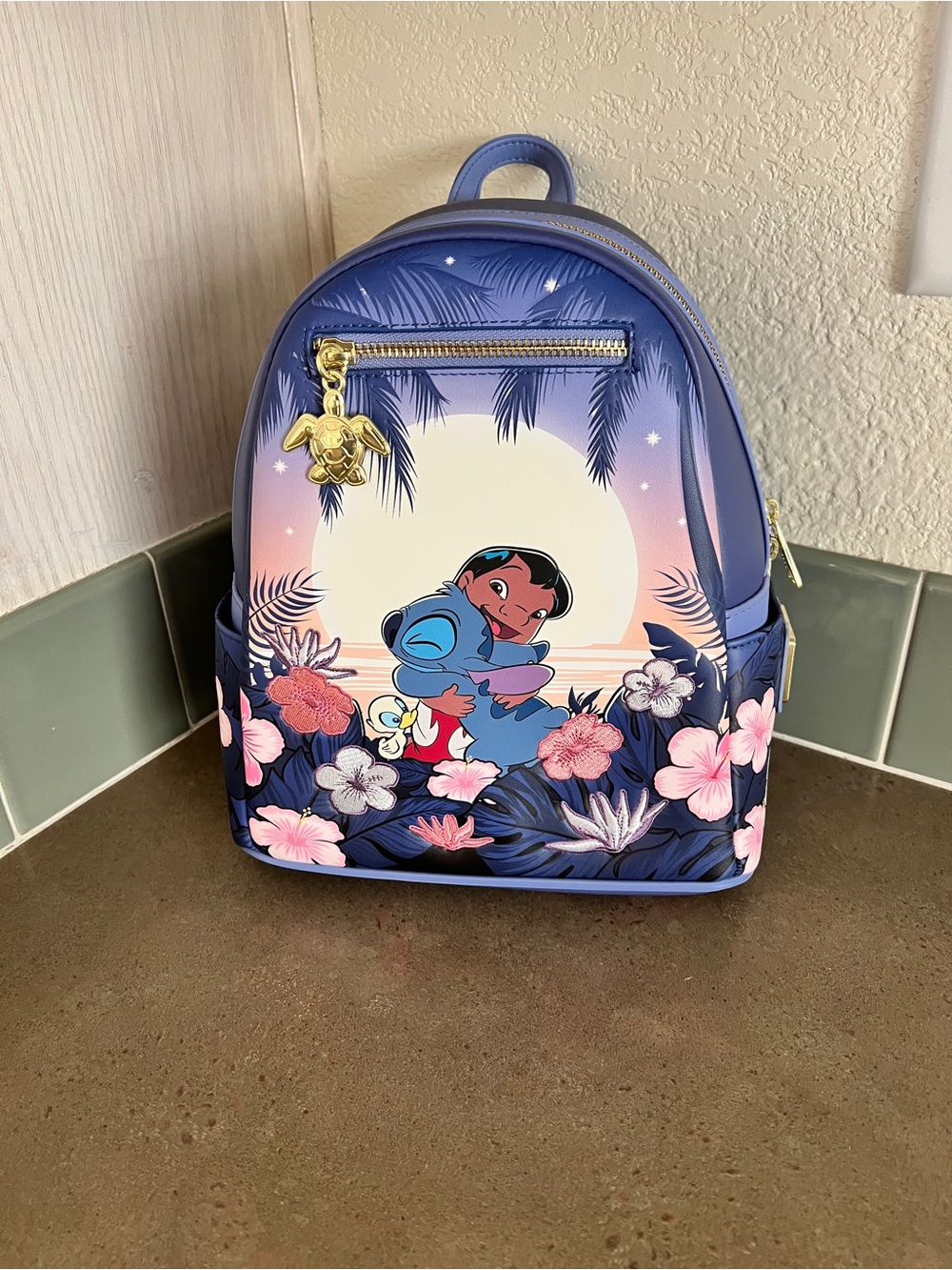 Loungefly Lilo & Stitch Blue Floral Character Mini Backpack